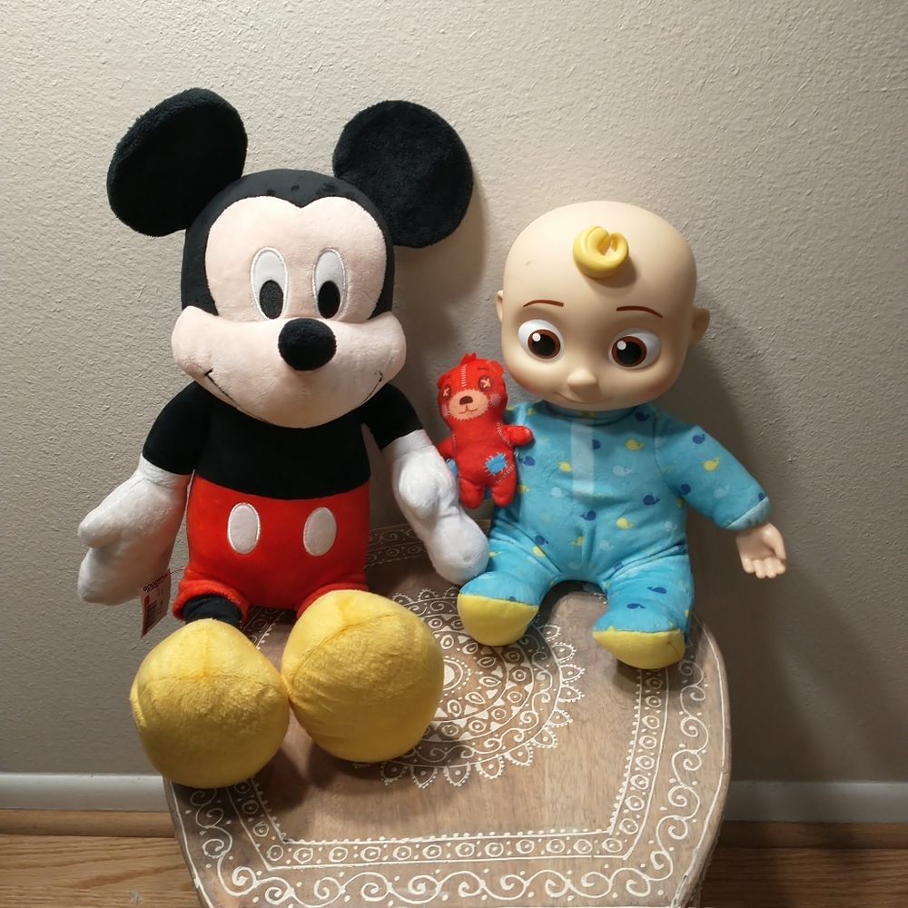 Cocomelon JJ Plush Musical Talking Bedtime Doll+Disney Mickey Mouse Plush